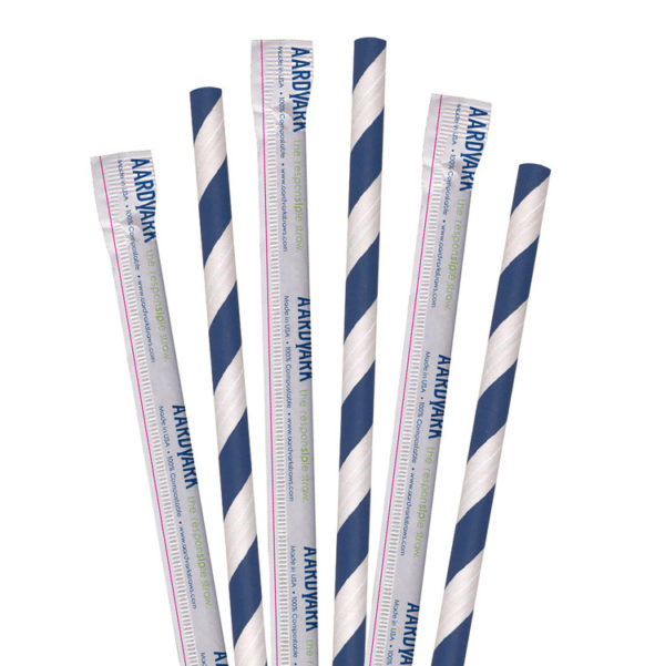 7.75" BLUE STRIPED PAPER STRAW