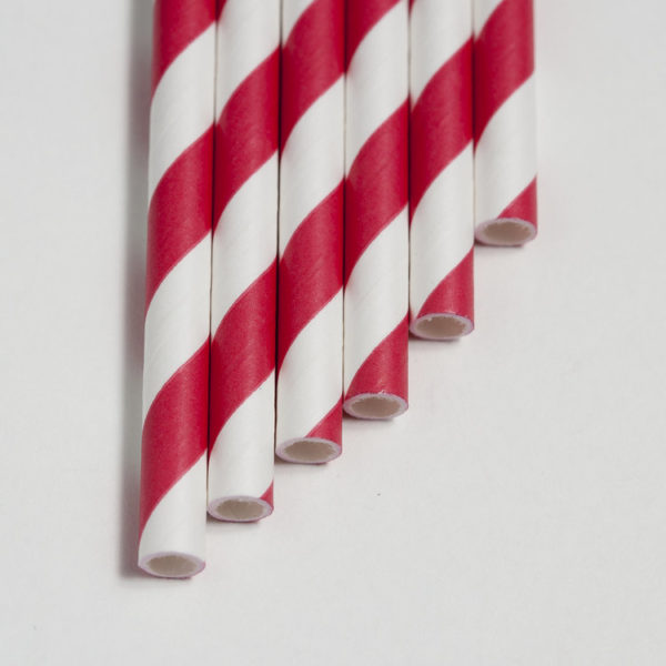 10" RED STRIPED PAPER STRAW
